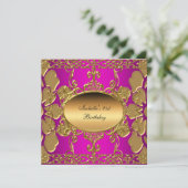 21e Verjaardagsfeest Hot Pink Gold Flourish Gold Kaart (Staand voorkant)