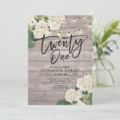 21e Verjaardagsfeest Hydrangea Bloemen Lichtjes Ho Kaart (Staand voorkant)