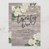 21e Verjaardagsfeest Hydrangea Bloemen Lichtjes Ho Kaart (Voorkant / Achterkant)