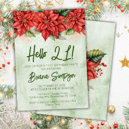 21e Verjaardagsfeest Kerst Poinsettia Bloemen Kaart
