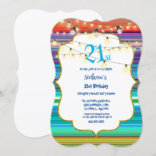 21e verjaardagsfeest kleurrijke strepen en lichten kaart