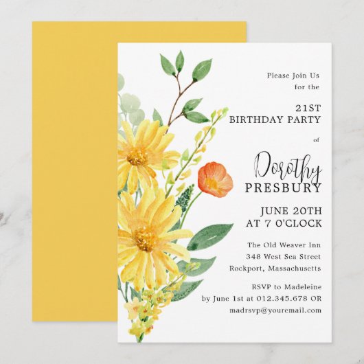 21e Verjaardagsfeest Lente Gele Bloemen Kaart (Voorkant / Achterkant)