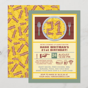 21e Verjaardagsfeest Mannen Funny Bacon Eggs Theme Kaart