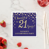 21e Verjaardagsfeest Marine Blauwe en Gouden Diama Servet (Insitu)