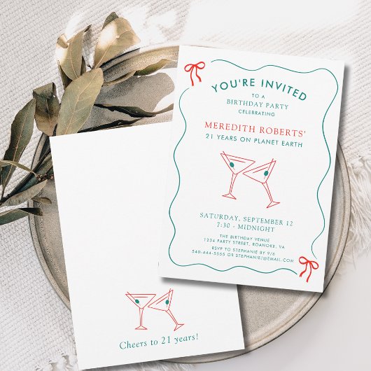 21e verjaardagsfeest Martini Glasses Cheers Kaart