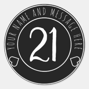 21e verjaardagsfeest Modern zwart-wit Ronde Sticker
