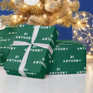 21e Verjaardagsfeest Naam Groen Modern Patroon Cadeaupapier
