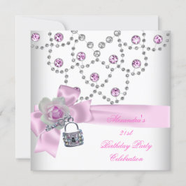 21e Verjaardagsfeest Overlay Roze Jewel Sleutel Sl Kaart
