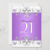 21e Verjaardagsfeest Paars Wit Diamant Kaart (Voorkant)