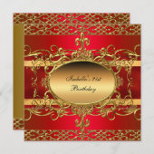 21e verjaardagsfeest rijk rood goud bloeit kaart (Voorkant / Achterkant)
