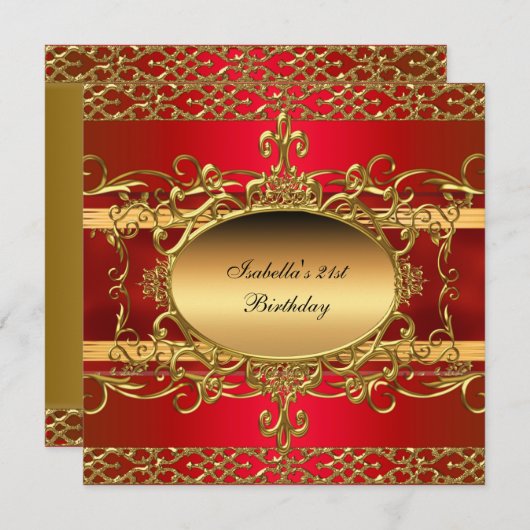 21e verjaardagsfeest rijk rood goud bloeit kaart (Voorkant / Achterkant)