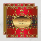 21e verjaardagsfeest rijk zwart rood goud bloeien kaart (Voorkant / Achterkant)