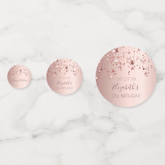 21e verjaardagsfeest roos gouden roze sterren confetti (Voorkanten)