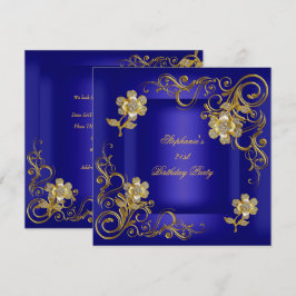 21e verjaardagsfeest Royal Blue Gouden Diamant Kaart