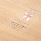 21e Verjaardagsfeest Roze Bow Wildflower Arch Acryl Uitnodigingen (Laagn)
