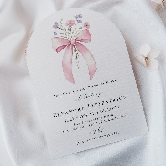 21e Verjaardagsfeest Roze Bow Wildflower Arch Kaart