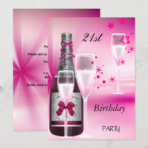 21e verjaardagsfeest Roze Champagne 21 Kaart