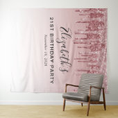 21e Verjaardagsfeest Roze Goud Roze Glitters Wandkleed (In Situ (horizontaal))