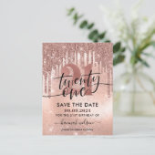 21e Verjaardagsfeest Roze Goud Save The Date Briefkaart (Staand voorkant)