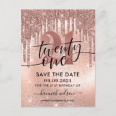 21e Verjaardagsfeest Roze Goud Save The Date Briefkaart (Voorkant)