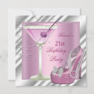 21e verjaardagsfeest Roze Martini Hoge Hakken Scho Kaart