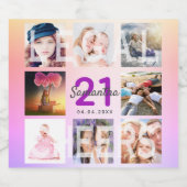 21e verjaardagsfeest roze paarse jagers foto sparkling wijnetiket (Enkel label)