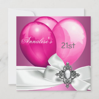 21e Verjaardagsfeest Roze Wit Zilveren Boog Ballon Kaart