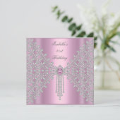 21e Verjaardagsfeest Roze Zilver Wit Diamant Kaart (Staand voorkant)