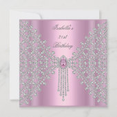 21e Verjaardagsfeest Roze Zilver Wit Diamant Kaart (Voorkant)