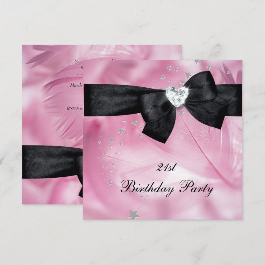 21e Verjaardagsfeest Roze Zwart Wit Kaart (Voorkant / Achterkant)