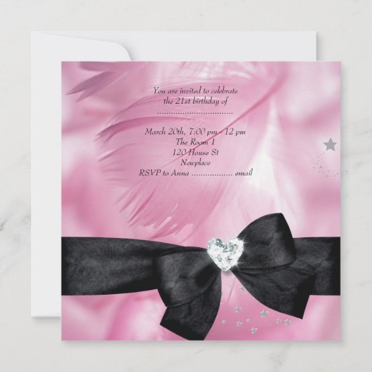 21e Verjaardagsfeest Roze Zwart Wit Kaart (Achterkant)