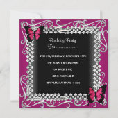 21e Verjaardagsfeest Roze Zwarte Vlinders Zilver Kaart (Achterkant)