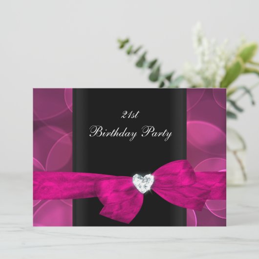 21e Verjaardagsfeest Roze Zwarte Witte Bubbels Kaart (Staand voorkant)