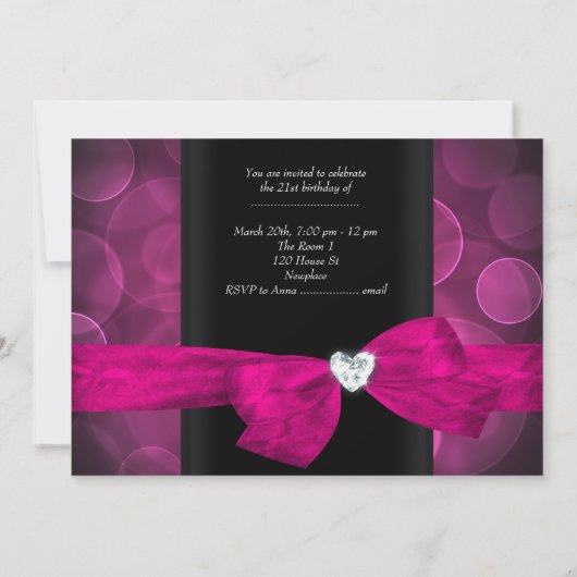 21e Verjaardagsfeest Roze Zwarte Witte Bubbels Kaart (Achterkant)