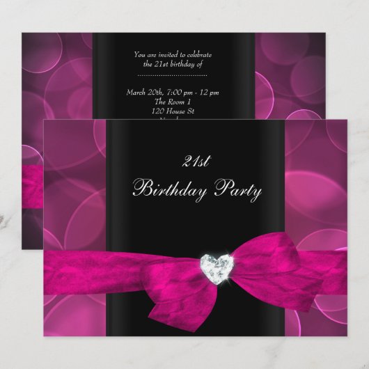 21e Verjaardagsfeest Roze Zwarte Witte Bubbels Kaart (Voorkant / Achterkant)