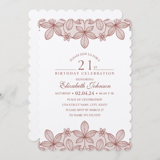 21e Verjaardagsfeest Rustiek Kant Kraft Papier Kaart (Voorkant / Achterkant)