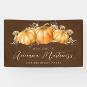 21e Verjaardagsfeest Rustieke Boho Herfst Pompoen Spandoek (Horizontaal)
