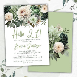 21e Verjaardagsfeest Salie Groene Bloemen Kaart
