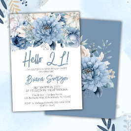 21e Verjaardagsfeest Stofblauw Bloemmotief Kaart