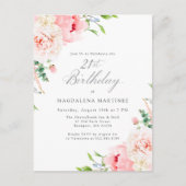 21e Verjaardagsfeest Vrouwelijke Roze Bloemen Uitnodiging Briefkaart (Voorkant)