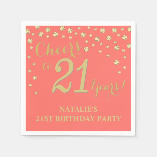 21e Verjaardagsfeest Wit en Koraal Diamant Servet (Voorkant)