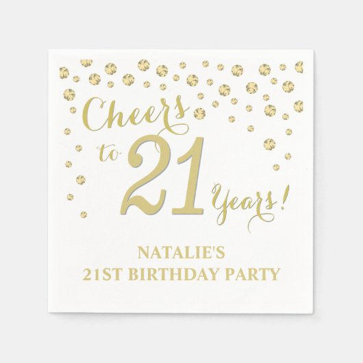 21e verjaardagsfeest Witte en Gouden Diamant Servet (Voorkant)