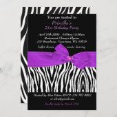 21e Verjaardagsfeest, Zebra, zwart paarse wit Kaart (Voorkant / Achterkant)