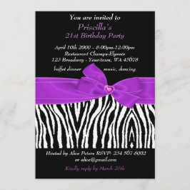 21e Verjaardagsfeest, Zebra, zwart paarse wit Kaart