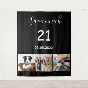 21e verjaardagsfeest zwart naam foto wandkleed