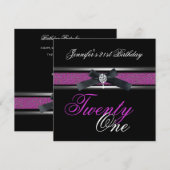 21e verjaardagsfeest zwart Paarse roze zilver Kaart (Voorkant / Achterkant)