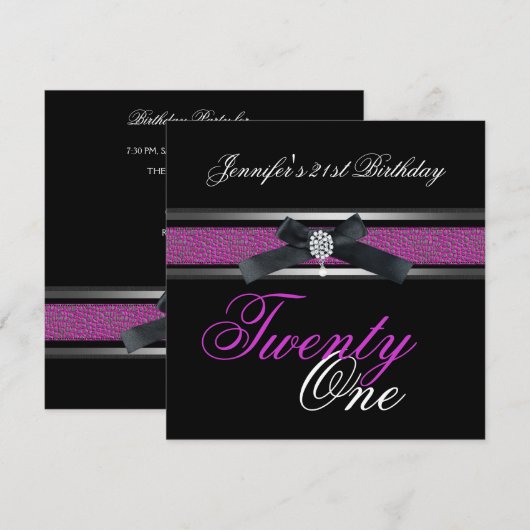 21e verjaardagsfeest zwart Paarse roze zilver Kaart (Voorkant / Achterkant)