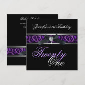 21e verjaardagsfeest zwart Paarse zilver Kaart (Voorkant / Achterkant)