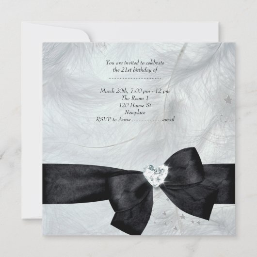 21e verjaardagsfeest zwart wit kaart (Achterkant)