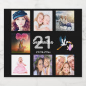 21e verjaardagsfeest zwarte fotocollage sparkling wijnetiket (Enkel label)